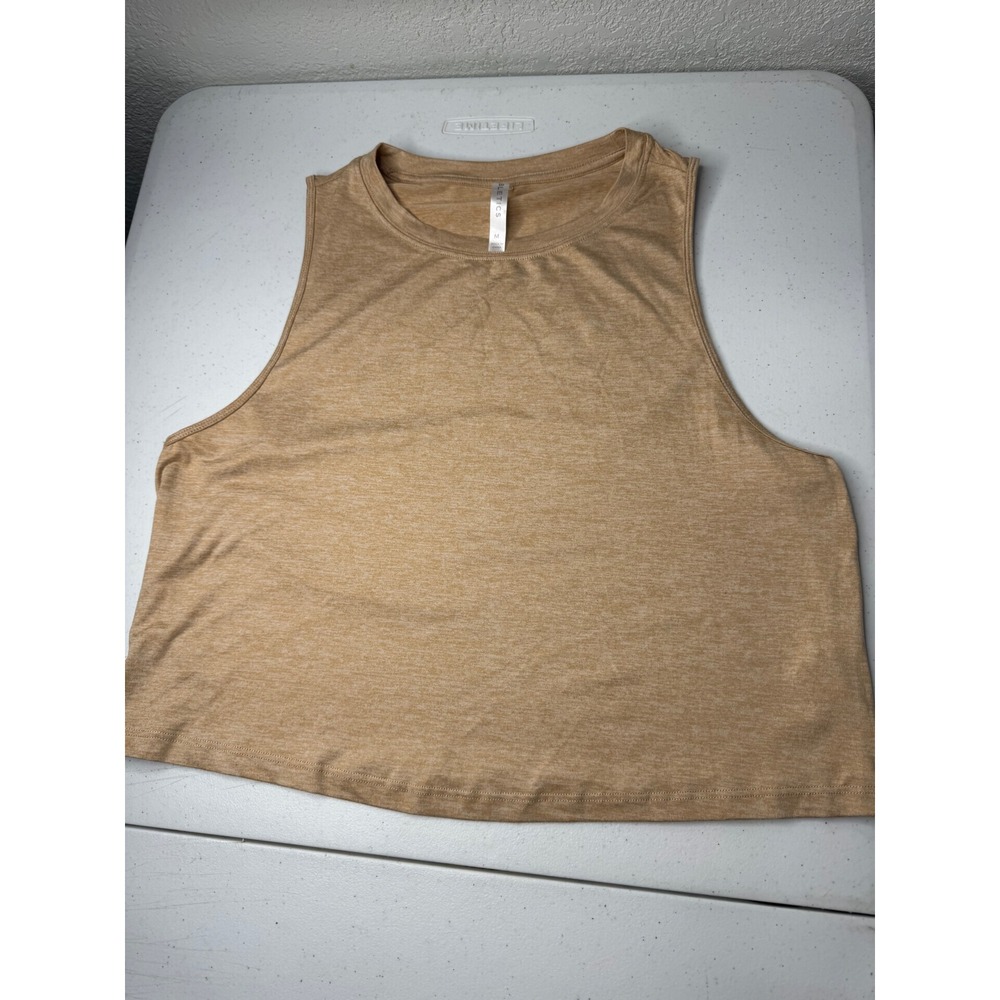 Fabletics Womens Tan Heathered Muscle Tank Top Sleeveless Gym Shirt Size M
